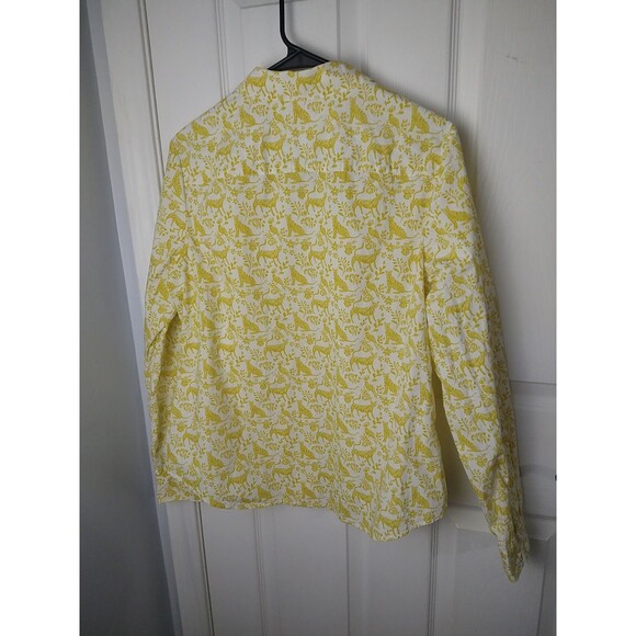 Boden Woman 10 LS Yellow White Cat Bird Floral Collared Button Classic Shirt - Picture 8 of 8